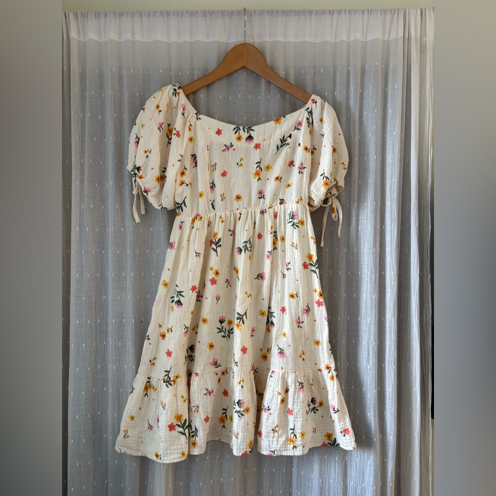 Girl's Floral Cream Dress with Cap Sleeves
